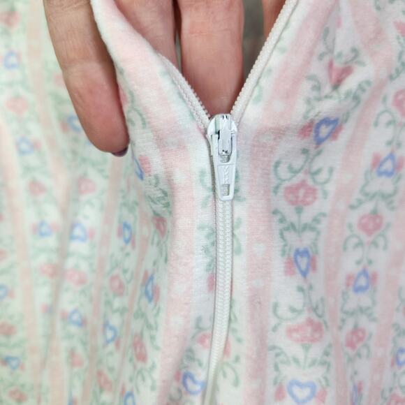 Lanz of Salzburg Flannel Zip Sleeper Pajamas Baby 12 mos Floral Ruffles Pink - Picture 5 of 11